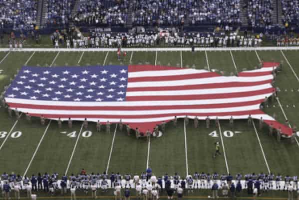 USA flag on football field